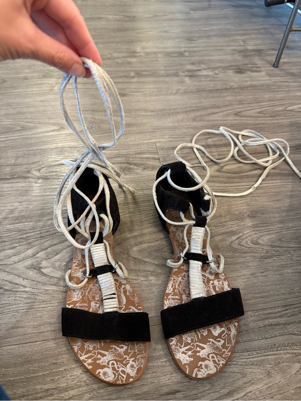 Free People Black & Silver Suede Lace-Up Gladiator Sandals! NWOT!